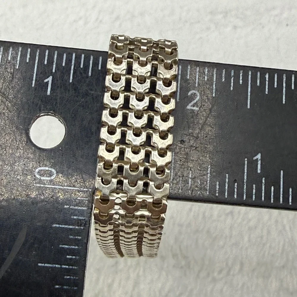 Vintage Sterling Silver Panther Link Bracelet Silver Wide 4 Row 7.5